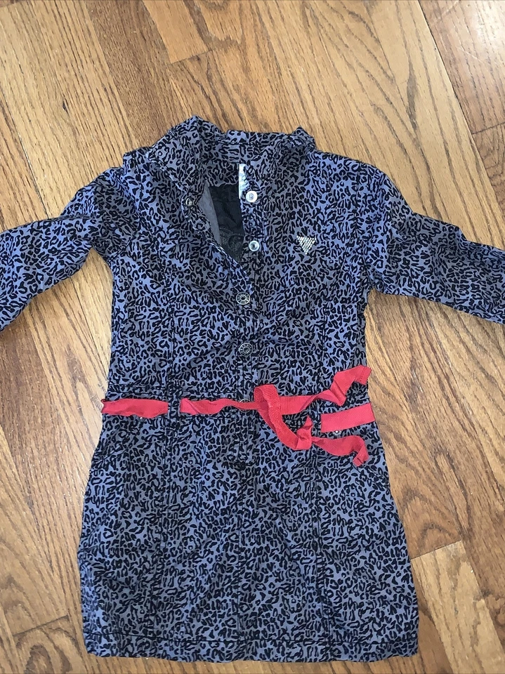 Vestido GUESS LOS ANGELES Negro Leopardo Guepardo y Cinturón Rojo Niñas Talla 5 ❤️tb3m5 Foto 2 de 4