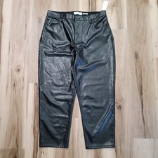 Abercrombie Fitch Ankle Straight Ultra High Rise Vegan Leather Pants 33/16 Black