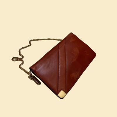 1970s brown leather clutch bag, vintage 70s Susan Gail 1970s brown leather clutch bag, vintage 70s Susan Gail