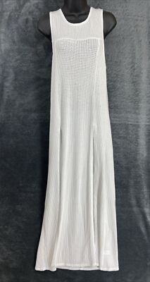 Sage Women's Sleeveless Size M White Crochet Swim Cover Up Dress Split Sides NWT