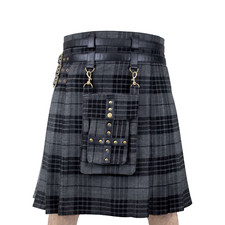 Grey Watch Tartan 16oz Utility DSS Kilts Men With Front Detachable Pocket Sz 44