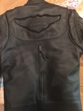 Harley Davidson Women's Willie G Zip Off Sleeves Black Leather Jacket 98515 Xs