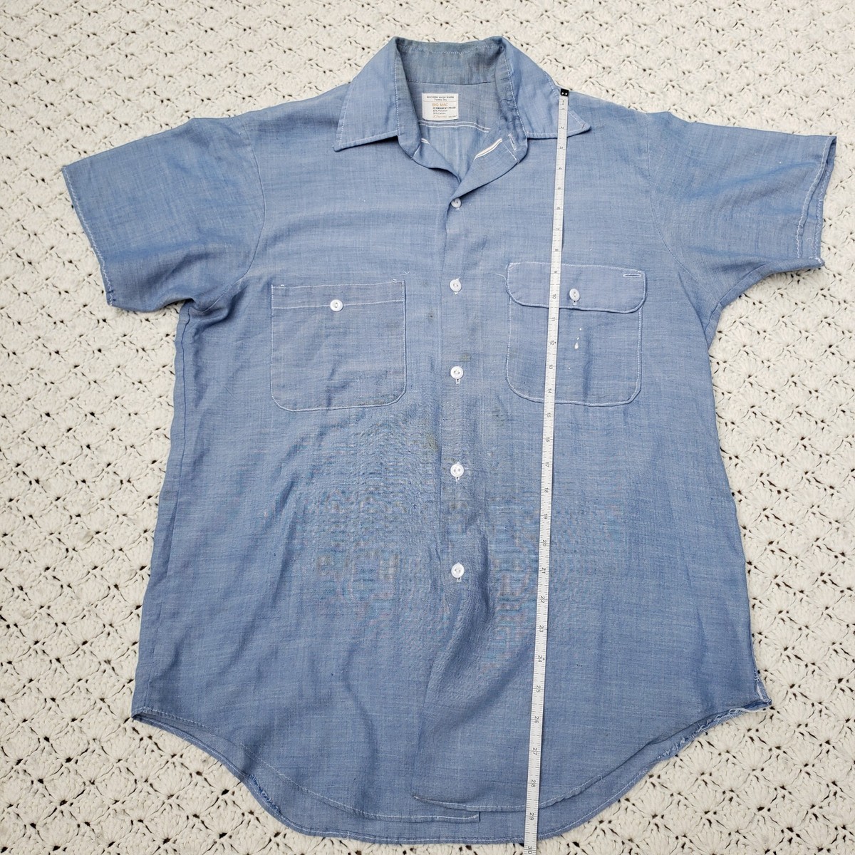 ’80s BIGMAC SHORT SLEEVE CHAMBRAY SHIRT Vintage 1980's Big Mac Chambray Shirt 2XL Blue Short Sleeve