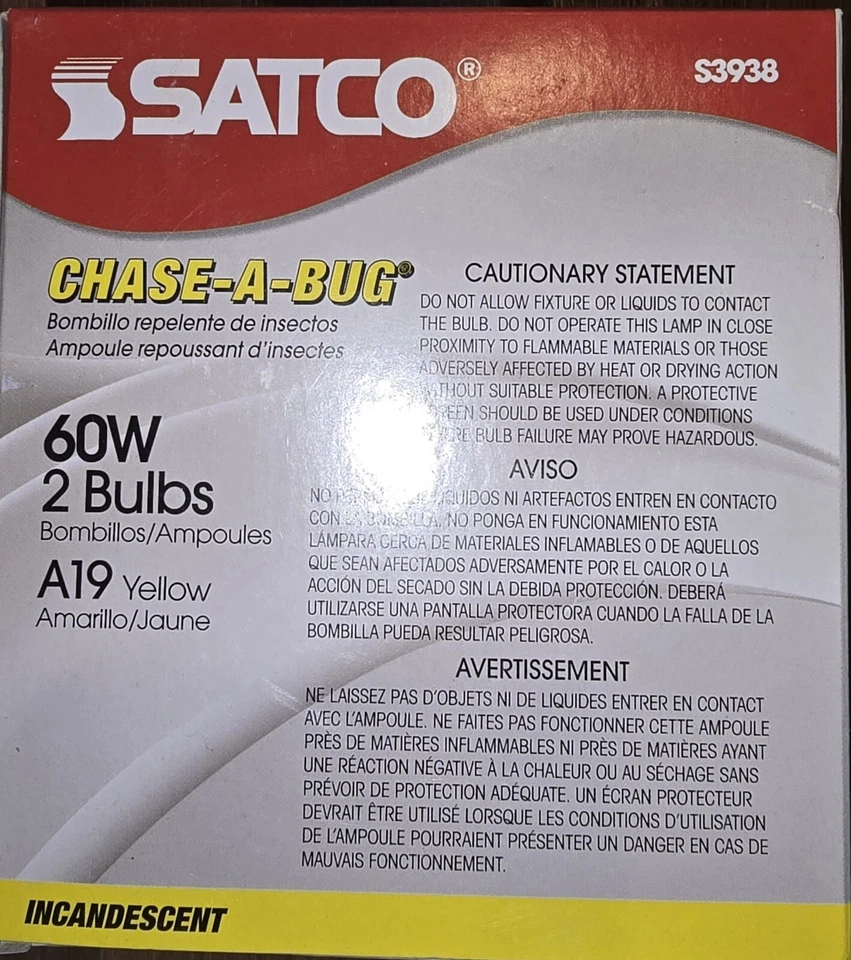 Two 2-bulb packs (4 Total) of Satco 60W Yellow Bug Lights “Chase-A-Bug” S3938 - Image 4 of 4