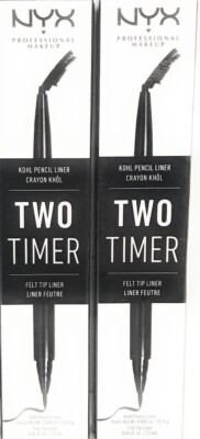 2 NYX TWO TIMER DUAL ENDED EYELINER TT01 JET BLACK Kohl Pencil Liner Felt Tip