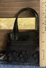 VTG Little Flower Girl Dressy Purse Black Satin Floral Easter Wedding Communion