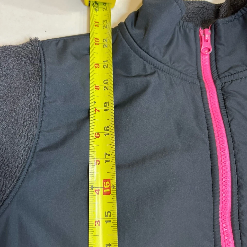 Chaqueta polar antigua azul marino con cremallera completa negra y rosa cuello falso piel sintética niñas talla 14 XL Foto 4 de 4