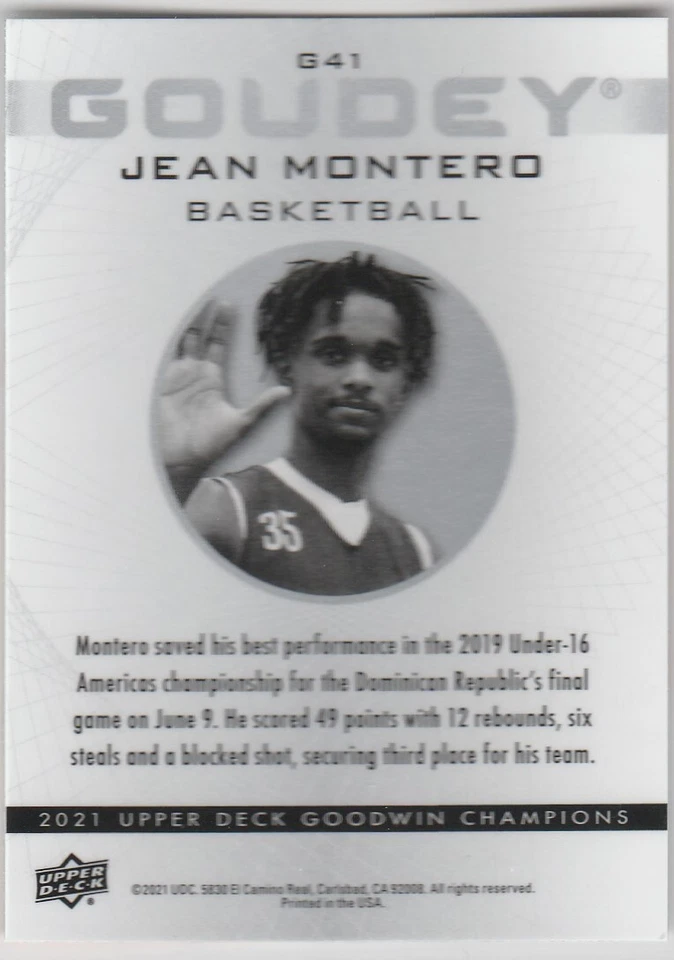 2021 JEAN MONTERO Goodwin Champions Platinum Rainbow Refractor #G41 Rookie Card - Image 2 of 2