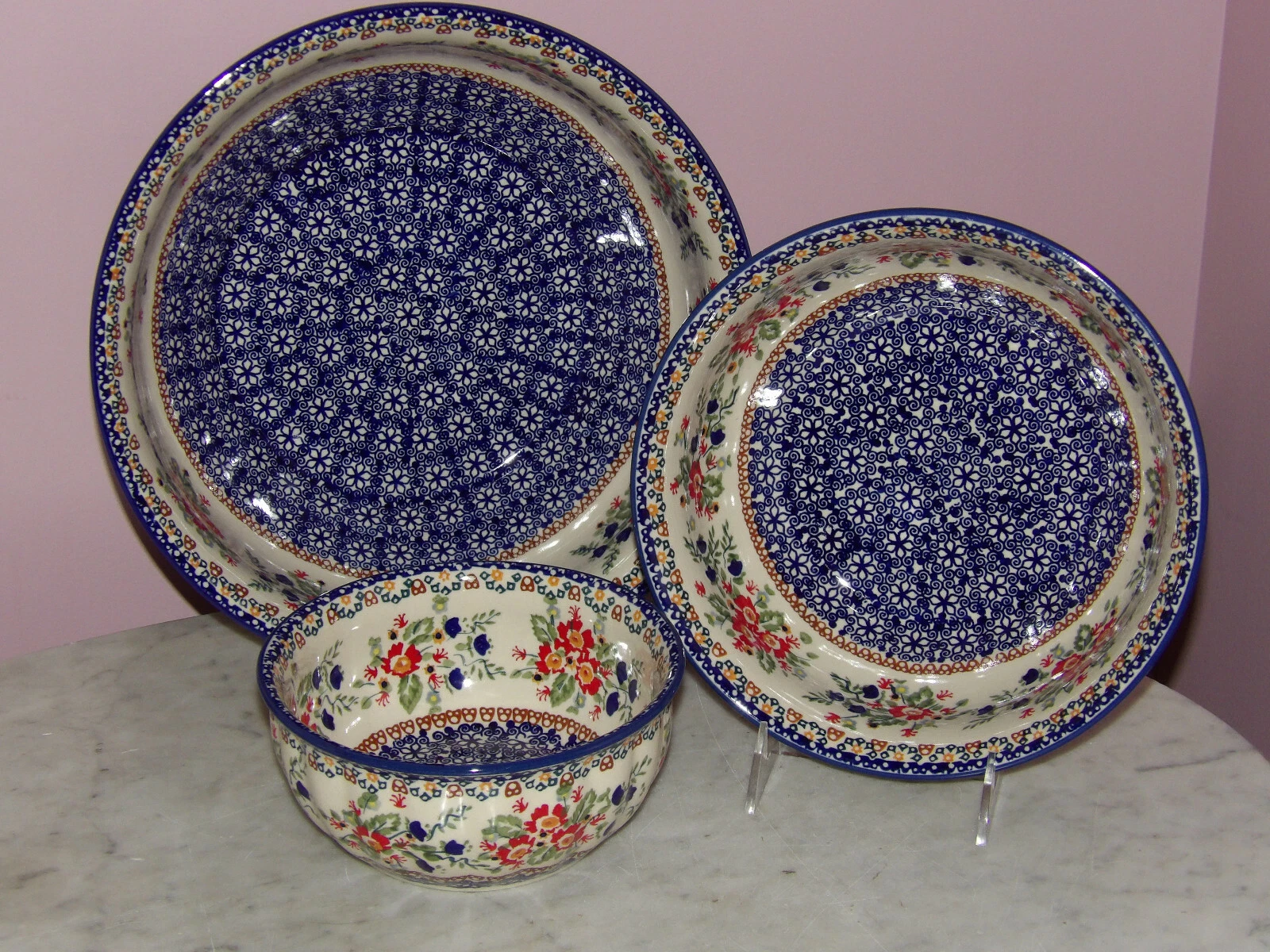 Polish Pottery Set of 3 Serving/Mixing Bowls! UNIKAT Signature Exclusive Zoey!