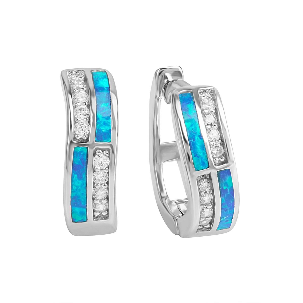 KINGWHYTE Orecchini a perno rotondi in argento Sterling 925 con opale blu/ bianco, gioielli per donne e ragazze, migliori regali di compleanno, 9mm, Argento sterling