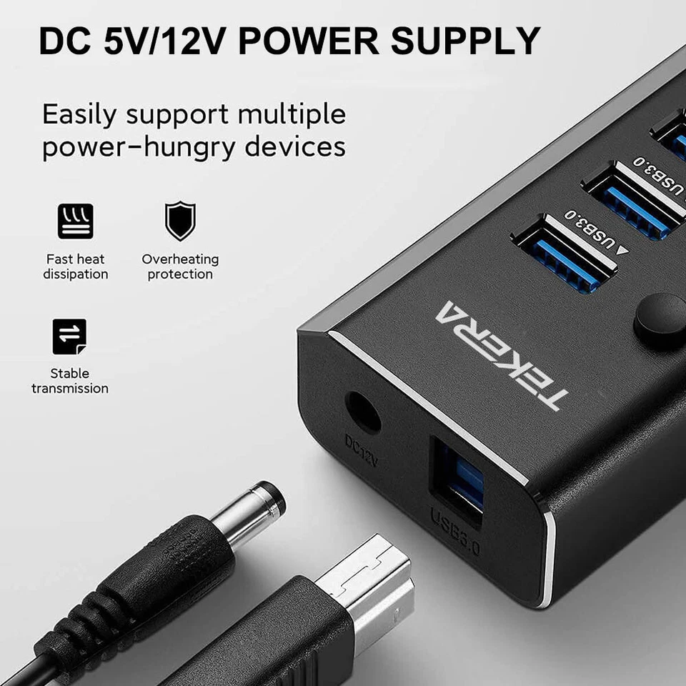 4/7/10/13 Ports USB 3.0 HUB Powered +High Speed Splitter Extender Power Supply - image 4 of 4