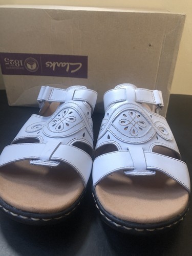 Clarks Leisa Higley Slide Sandals Women’s White Leather Comfort Shoes Size 11 NW - Picture 2 of 7