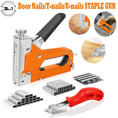 3in1 Handtacker Set 3000 Klammern Türnägel/T-Nägel/U-Nägel Tacker für Holz DIY