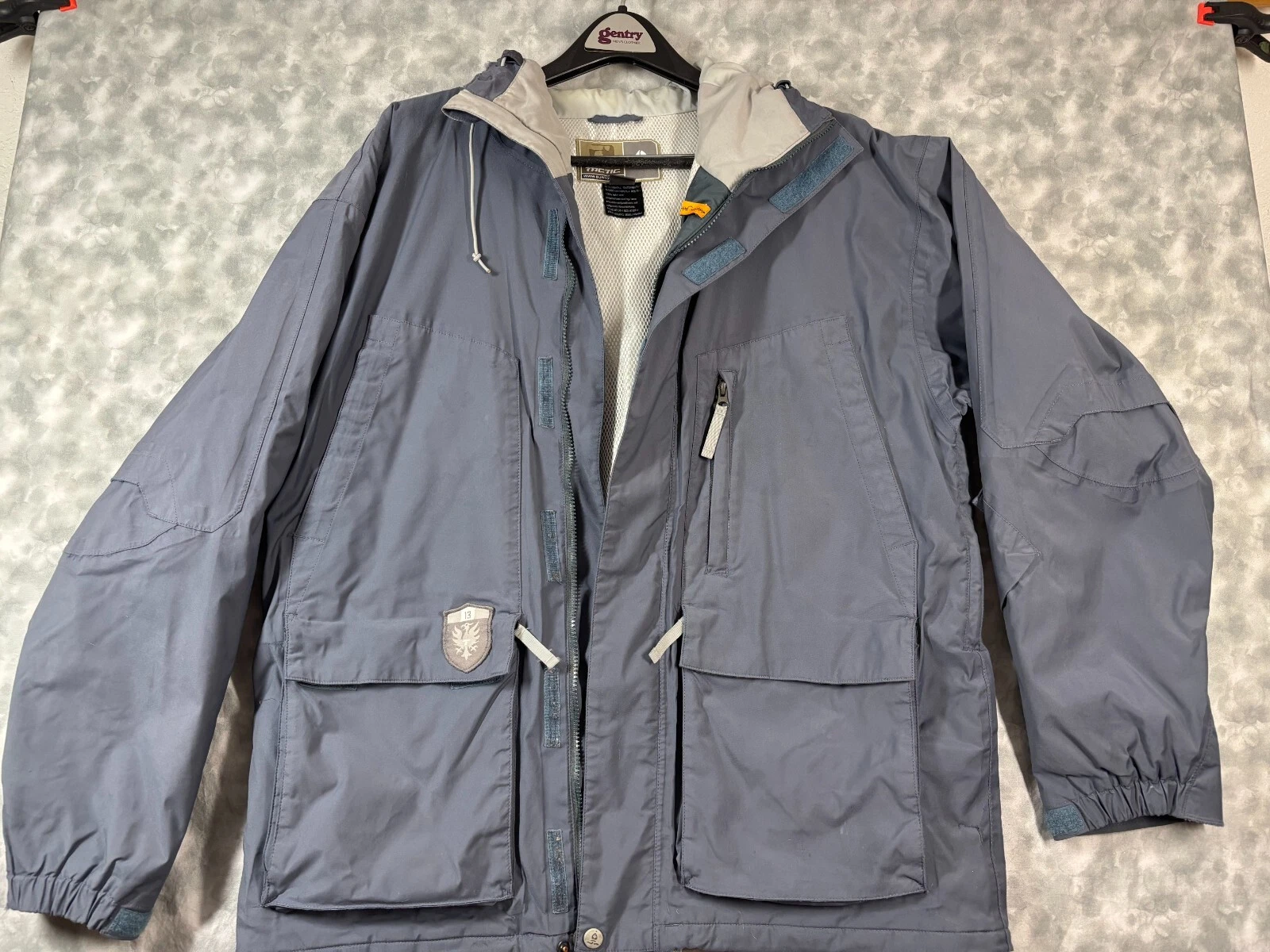 TGR Tech Jacket Lg Men’s Gray Hooded Coat Lined Snow Shield Patch