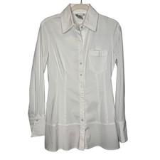 Finley Womens White Button Down Tunic Shirt Tailored Long Sleeve Made in USA S
