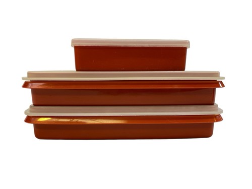 Vintage Tupperware 2 Deli Meat Containers & Square Away Sandwich Keeper Paprika - Foto 2 di 11