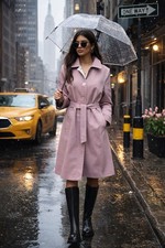 Vintage Lavender Trench Coat Belted Made in USA Lightweight Fall Raincoat Sz M