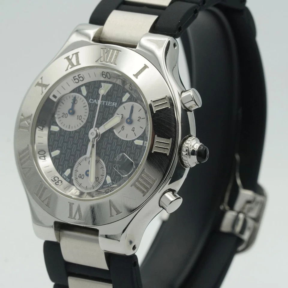 CARTIER CHRONSCAPH QUARTZ CHRONO HERREN UHR 38MM STAHL VINTAGE SCHÖN 2424 C185 - Bild 4 von 4