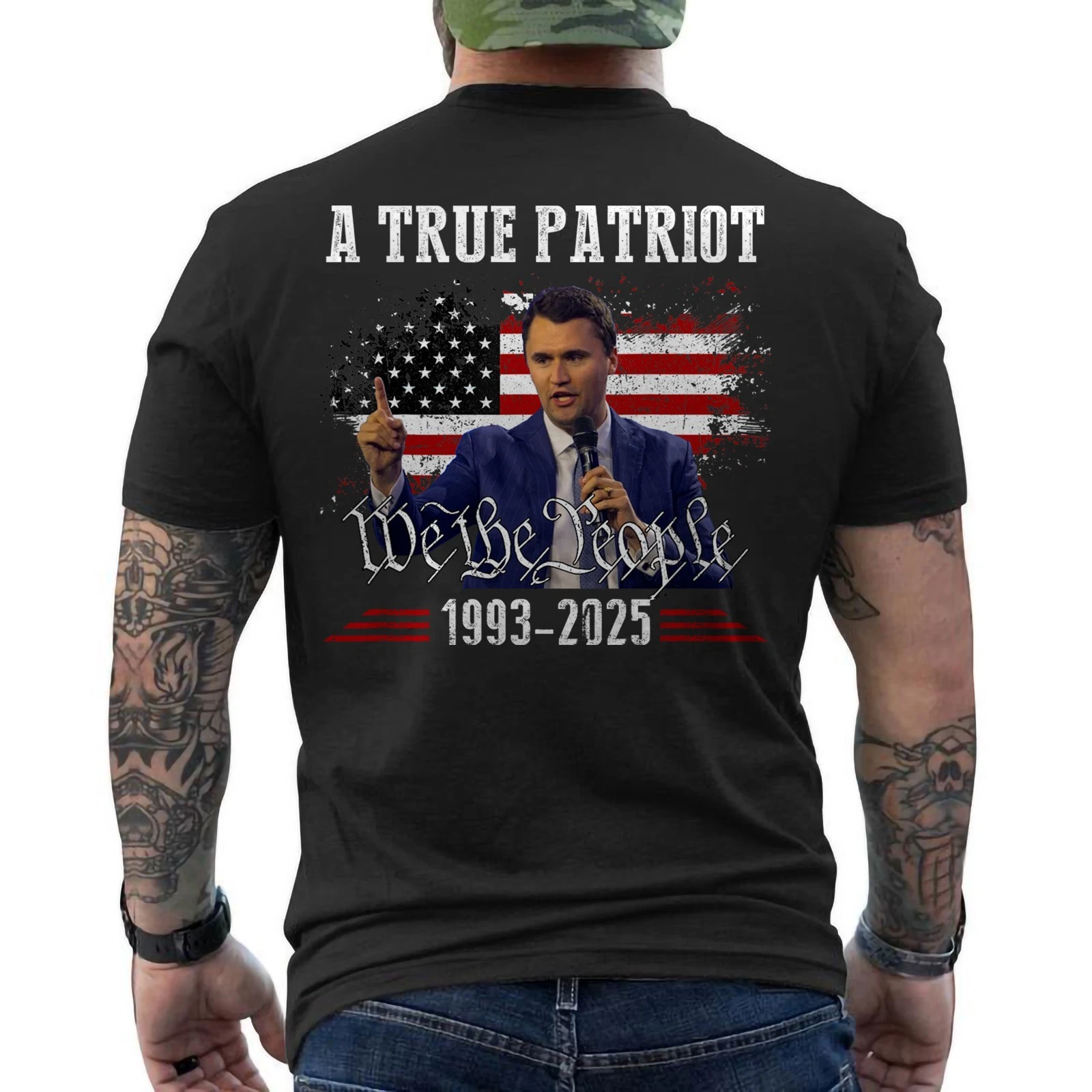Charlie Kirk Shirt, True Patriot 1993-2025 Rip Memorial American Flag