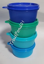 TUPPERWARE Snack Cups Set 4 Bowls 7 oz Serving Dip Dish Shades of Blue and Teal