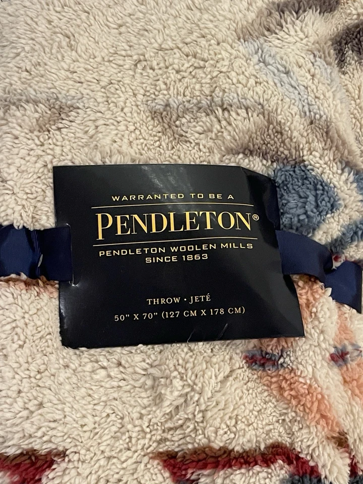 Pendleton White Sands Sherpa Throw Blanket 50" X 70" Tan Southwest Plush Aztec - Image 2 of 4