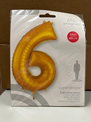 Anagram Number  6  Single PC 34  Mylar Balloon - Yellow Gold