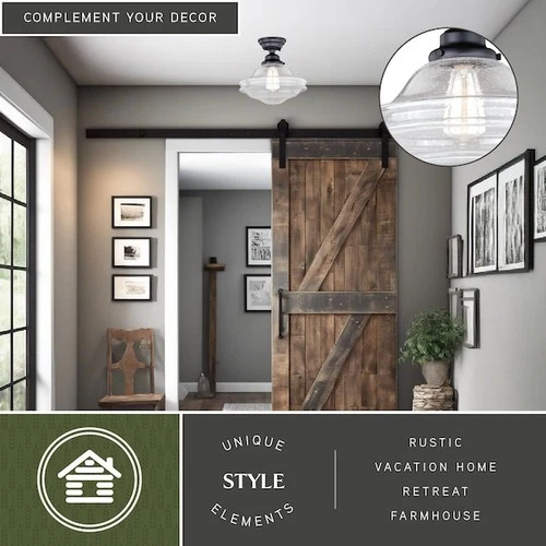 VAXCEL C0177 Huntley 12-in W Bronze Farmhouse Schoolhouse Semi Flush Mount - Picture 5 of 9