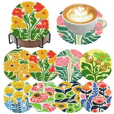 8 Pcs Flowers Diamond Art Coasters Kit,for Adults, DIY Craft Set Diamond Paintin