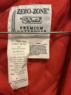 Walls Zero Zone Insulated Coveralls XL Large Chest 46-48 Black Work Suit