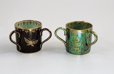 Daisy Makeig-Jones Wedgwood Lustre Pair of Three-Handled Loving Mugs, c.1915