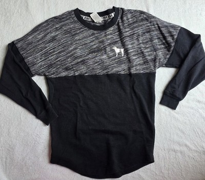 PINK Victoria's Secret Black Gray Colorblock Long Sleeve Crew Neck Tee XS