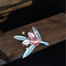 Pink Lily Hair Clip Silk Flower Tassel Hairpin Chinese Style Hair Accessory