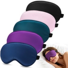 5 Pack Silk Sleep Mask, 5-Color Eye Masks for Sleep with Adjustable Strap, 100 
