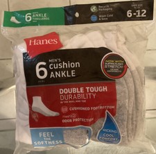 Hanes Men's Ankle Socks Pack of 6 Cushion Comfort Cotton Fresh IQ Size 6-12