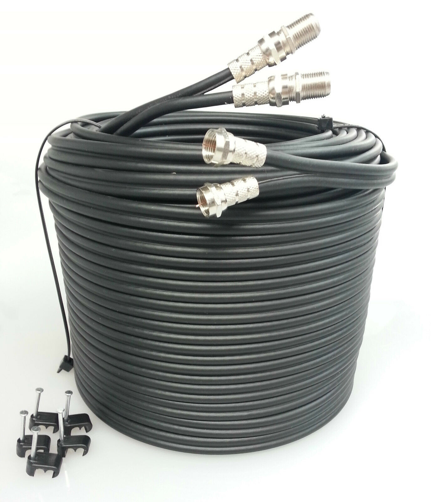 2m twin shotgun Satellite TV Black Extension Coax cable Fits Sky + HD / Freesat