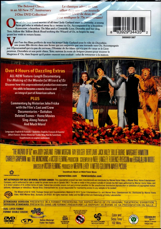 The Wizard of Oz - 75th Anniv - 1939 Classic REMASTERED - Judy Garland - New DVD - Image 2 of 2