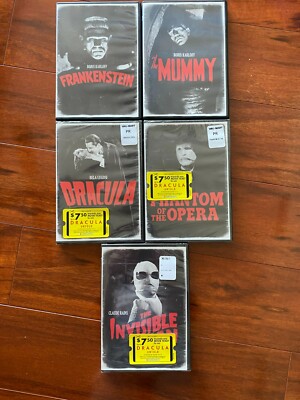 LOT OF 5 ORIGINAL UNIVERSAL CLASSIC MONSTER MOVIE DVDs - DRACULA/THE MUMMY +