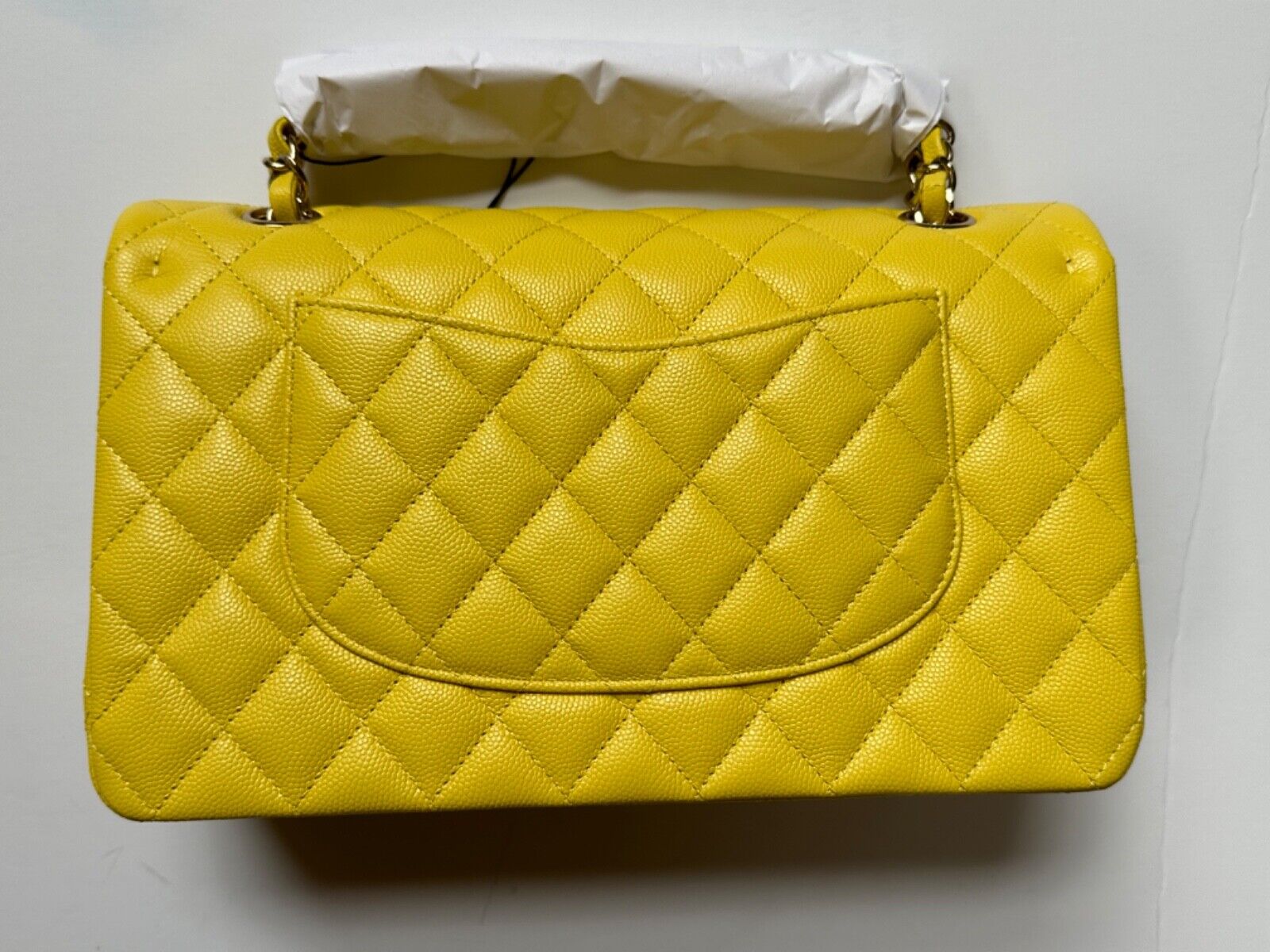 New 23C CHANEL Medium Classic Caviar Double Flap Yellow Bag Gold HWR  MICROCHIP | eBay