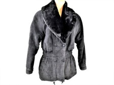 Gitano Woman's Size Xs Black Leather Suede Faux Fur Collar Snap Front Jacket