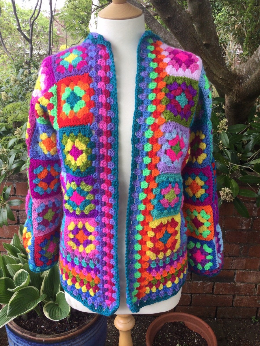Handmade crochet Granny Squares Multicoloured cardigan Jacket