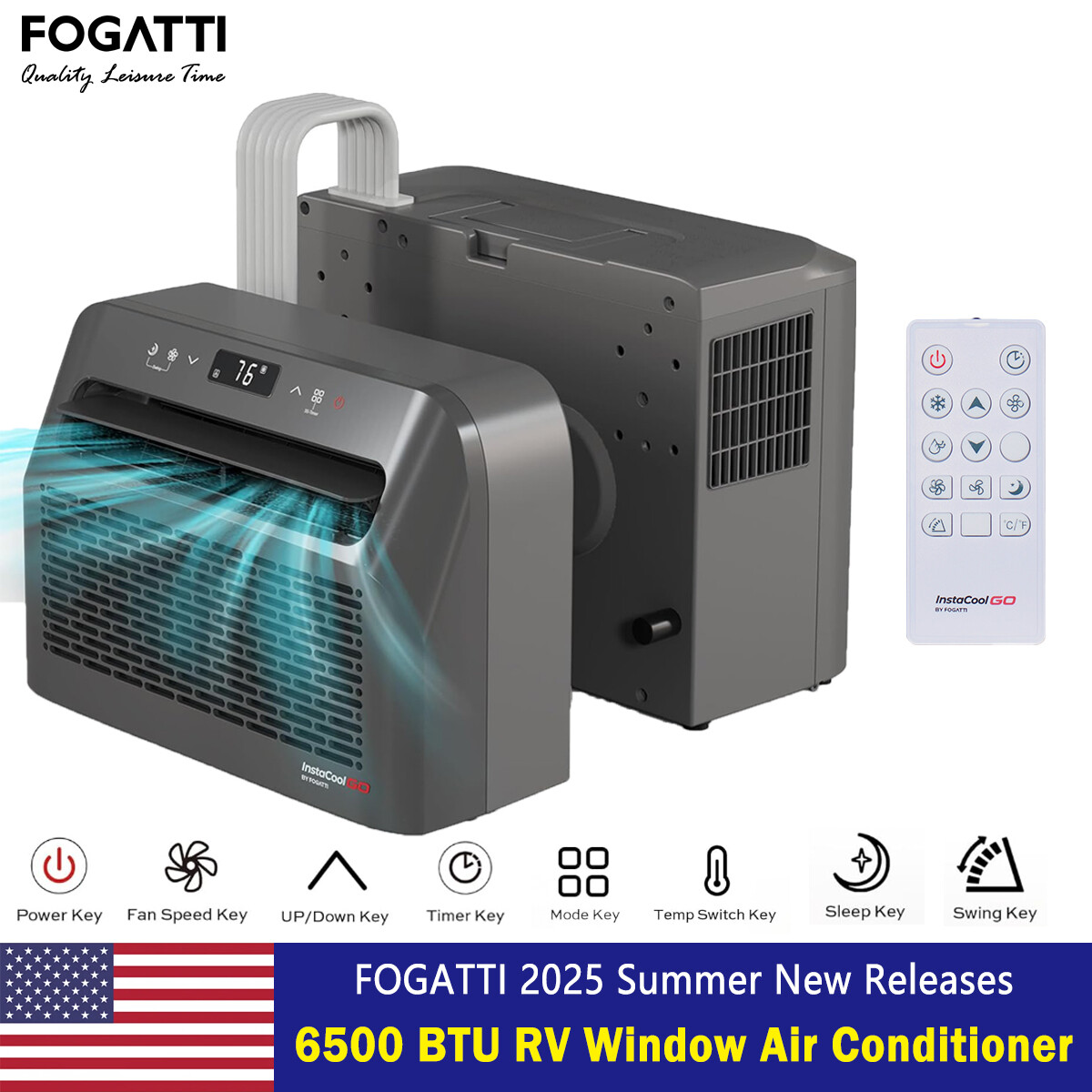 FOGATTI 6500 BTU RV Window Air Conditioner Cooling 4-in-1 AC Unit