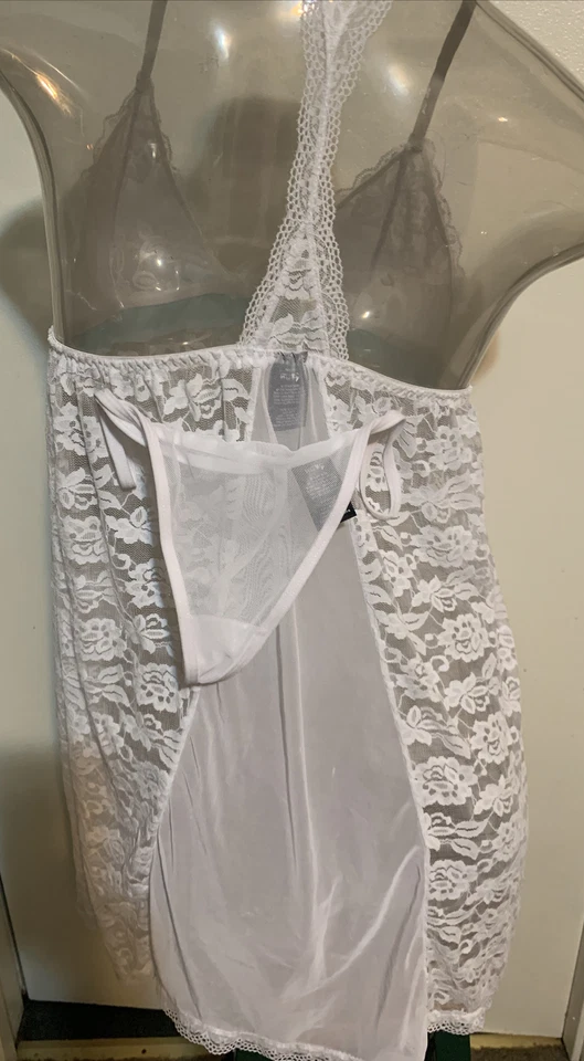 ¡NUEVO SIN ETIQUETAS! Carrie Ámbar Blanco ENCAJE/CINTA AZUL/Carrito Babydoll Íntimo/Talla 1X  Foto 4 de 4