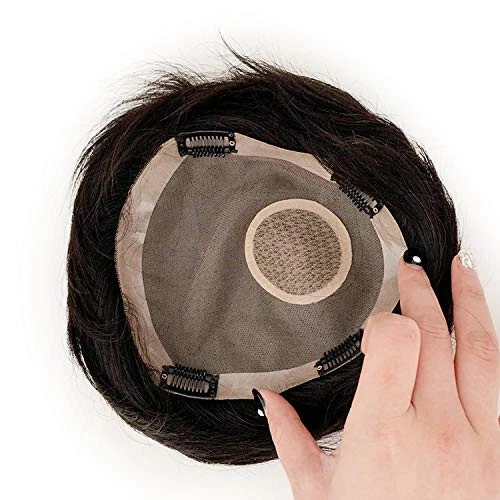 Silk Base Human Hair Invisible Clip in Hairpiece Straight Toupee Topper For Men - Picture 4 of 9