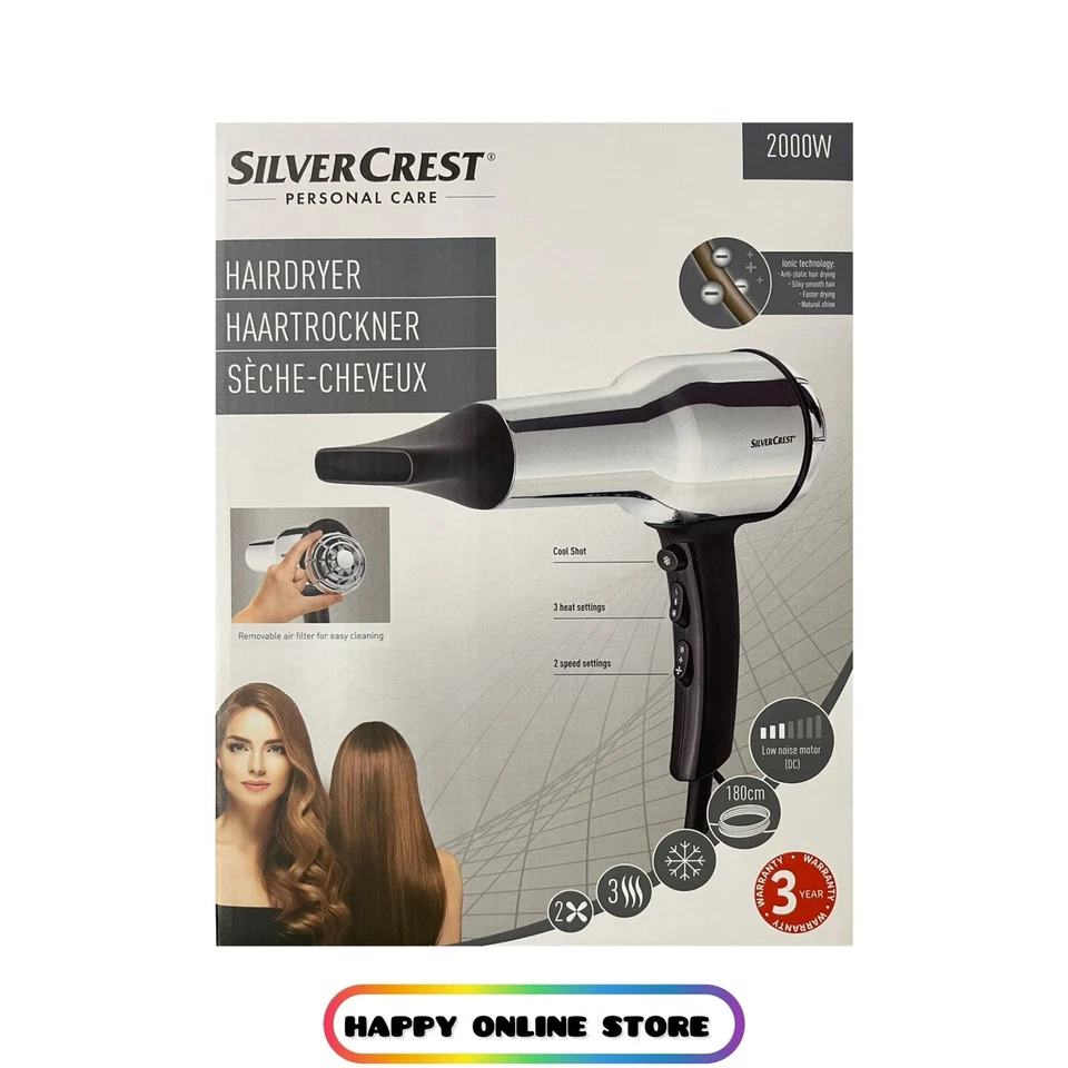 SILVERCREST® Haartrockner Chromoptik 2000 W Motor DC 3 Temperaturstufen Neu Ovp