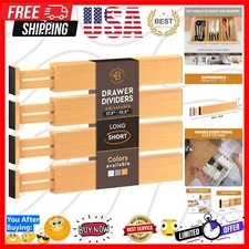Expandable Bamboo Drawer Dividers - 4 Pack 2.6" High for Efficient Organization