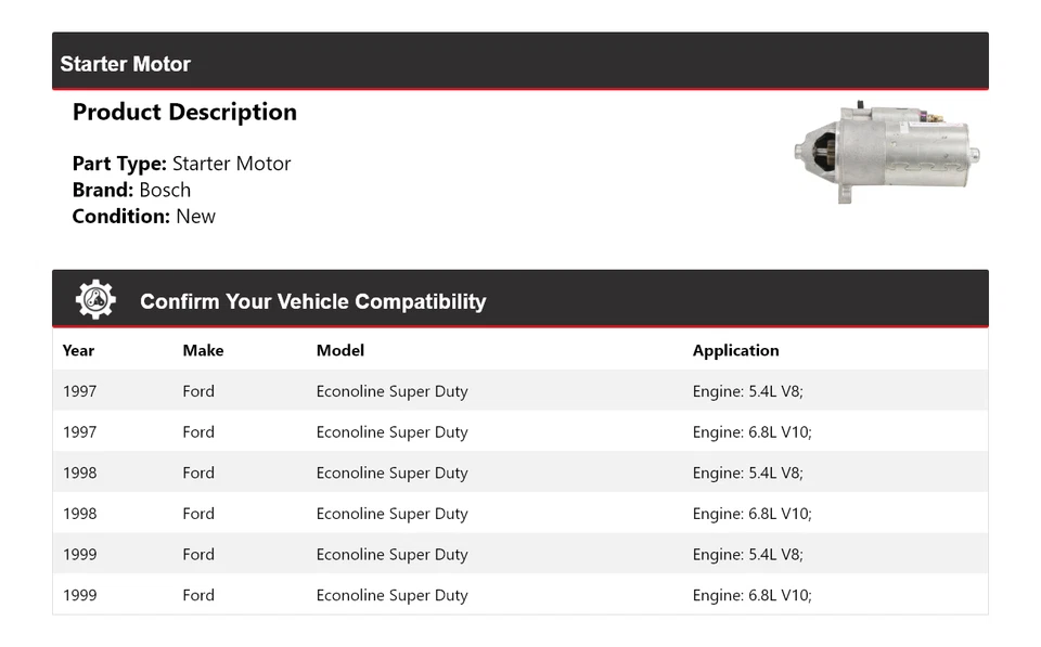 Motor De Arranque Bosch Ford Econoline Super Duty 1997-1999 (Nuevo) 1998 Foto 2 de 4