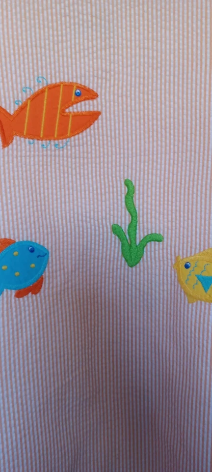 Mameluco The Bailey Niños Niñas Talla 6x Peces Diseño Playa Cuadros Naranja y Blanco Foto 4 de 4