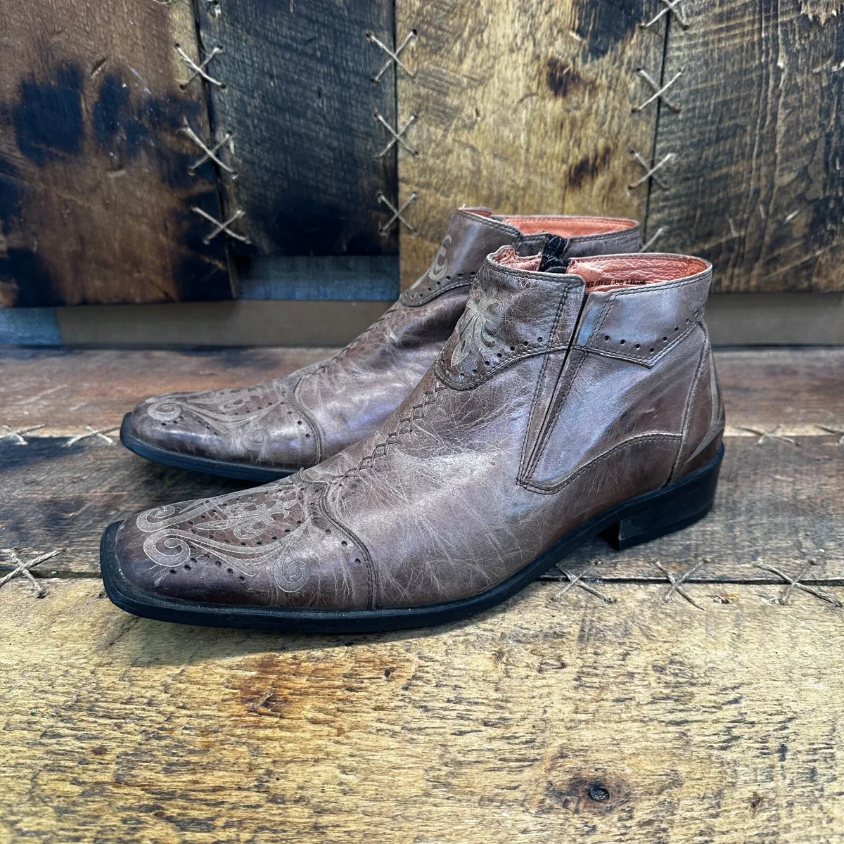 Robert Wayne Durango Size 7 US Mens Brown Leather Ankle Zip Boots Casual Shoes