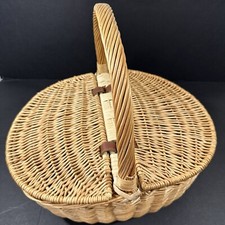 Vintage French Country Large Wicker Basket Double Hinge Lid Picnic Sewing Crafts