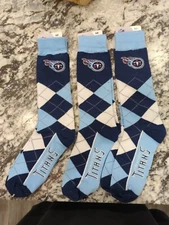 3 Pack NFL Tennessee Titans Gift Socks Large Argyle Blue Mas Stripes Dress